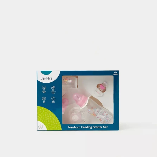 Juniors 5-Piece Newborn Feeding Starter Gift Set | Baby Feeding Set for Newborns & Infants | BPA-Free Baby Bottles & Feeding Essentials | Soft Silicone Teat & Dual Anti-Colic Valve