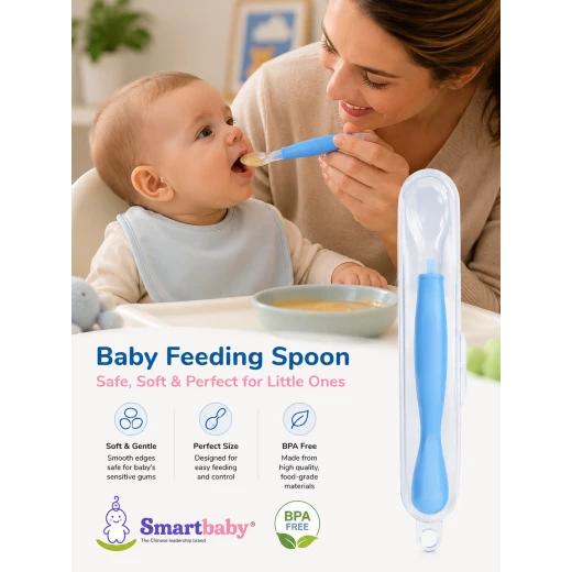 Smartbaby Soft Silicone Baby Feeding Spoon with Hygienic Travel Case – BPA-Free Infant Weaning Spoon for First Foods - Smart Baby - Image 2
