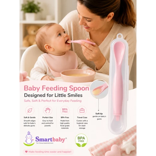 Smartbaby Soft Silicone Baby Feeding Spoon with Hygienic Travel Case – BPA-Free Infant Weaning Spoon for First Foods - Smart Baby - Image 2