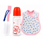 Baby Feeding Gift Set – 240ml Feeding Bottle with Waterproof Bib & Bottle Cleaning Brush | Complete Newborn Feeding Kit - Smart Baby