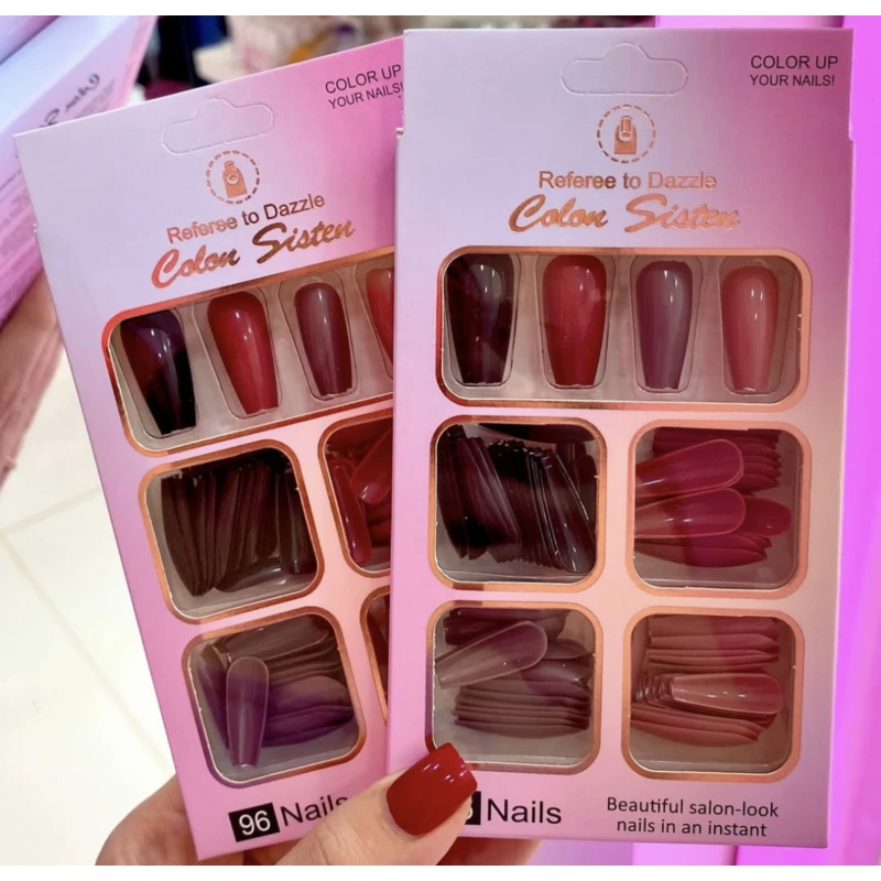 96 Pieces Fancy Nail Tips, Long Coffin Press On Nails, Glossy False Nails, Reusable Artificial Nail Tips for Women, Elegant Nail Art & Salon DIY