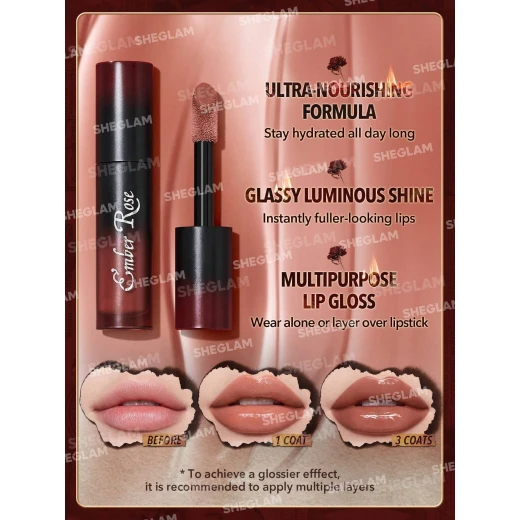 SHEGLAM Ember Rose Immortal Love Nourishing Lip Gloss – Unconditional, Hydrating Lip Gloss with Smooth Shine Finish, Lightweight Non-Sticky Formula, Long-Lasting Comfort and Soft Glossy Look for Naturally Beautiful Lips - SHEGLAM - Image 9