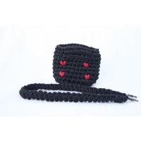 Black Crochet Bag with Red Hearts – Stylish Handmade Design with 60 cm Strap, Elegant Everyday & Casual Fashion Bag