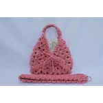 Stylish pink crochet bag with a 70cm strap and satin lining – a modern design for everyday use and special occasions - Crochet zino