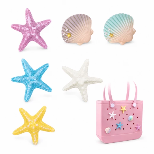 Premium Beach Charm Set for Bags, Clogs and Fashion Accessories, Featuring Pastel Starfish and Seashell Designs, Lightweight Durable Decorative Collection for Summer Coastal Style Personalization - Bogebags - Image 2