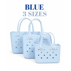 Bogebags Large Baby Blue Beach Tote Bag Waterproof Sand Resistant Flexible Durable Travel Carryall for Beach Trips Shopping Camping Pool Daily Use Spacious Stylish Summer Bag for Women