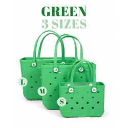 Bogebags Large Green Beach Tote Bag Waterproof Sand Resistant Flexible Durable Travel Carryall for Beach Trips Shopping Camping Pool Daily Use Spacious Stylish Summer Bag for Women