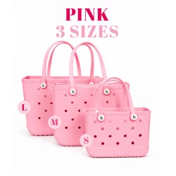 Bogebags Small Pink Beach Tote Bag Waterproof Sand Resistant Flexible Durable Lightweight Carryall for Daily Use Shopping Travel Pool Beach Trips Stylish Summer Tote for Women