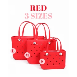 Bogebags Medium Red Beach Tote Bag Waterproof Sand Resistant Flexible Durable Carryall for Travel Shopping Pool Beach Trips Daily Use Stylish Spacious Summer Tote for Women