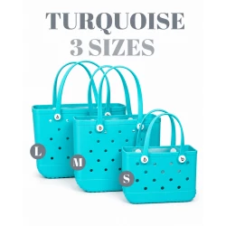 Bogebags Small Turquoise Beach Tote Bag Waterproof Sand Resistant Flexible Durable Lightweight Carryall for Daily Use Shopping Travel Pool Beach Trips Stylish Summer Tote for Women