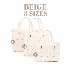 Bogebags Small Beige Beach Tote Bag Waterproof Sand Resistant Flexible Durable Lightweight Carryall for Daily Use Shopping Travel Pool Beach Trips Stylish Summer Tote for Women