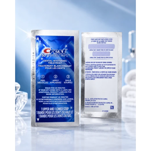 Crest 3D Whitestrips Dental Whitening Treatment, 1 Upper and 1 Lower Strip, 45-Minute At-Home Teeth Whitening, Helps Lift Surface Stains and Brighten Your Smile, Easy Single-Use Whitening Strips for Adults Crest 3D Whitestrips Dental Whitening Treatment, 1 Upper and 1 Lower Strip, 45-Minute At-Home Teeth Whitening, Helps Lift Surface Stains and Brighten Your Smile, Easy Single-Use Whitening Strips for Adults