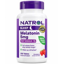 Natrol Melatonin 5 mg Fast Dissolve – Strawberry-Flavored Sleep Support Supplement for Faster Sleep & Healthy Sleep Patterns – 250 Tablets