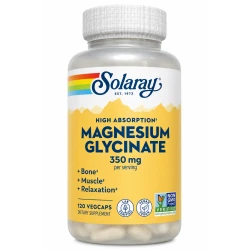 Solaray Magnesium Glycinate 350 mg – High-Absorption Magnesium Bisglycinate with BioPerine for Muscle, Bone & Relaxation Support – 120 VegCaps