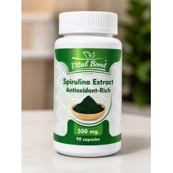 Vital Boost Spirulina 500 mg سبيرولينا 500 مجم مكمل غذائي طبيعي غني بالبروتين والفيتامينات والمعادن ومضادات الأكسدة يدعم الطاقة والمناعة والصحة العامة مناسب للاستخدام اليومي