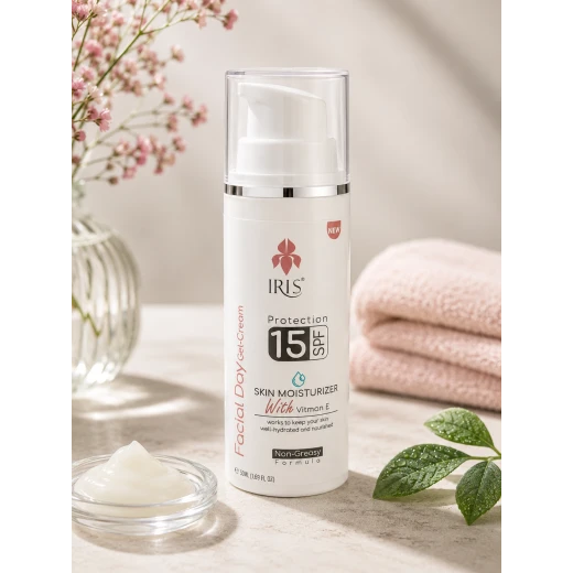 IRIS Facial Day Gel-Cream SPF 15 with Vitamin E, Lightweight Non-Greasy Daily Moisturizer for Face and Neck, Helps Support Hydration, Smoothness and Everyday Sun Protection, Suitable for All Skin Types Including Oily Skin IRIS Facial Day Gel-Cream SPF 15 with Vitamin E, Lightweight Non-Greasy Daily Moisturizer for Face and Neck, Helps Support Hydration, Smoothness and Everyday Sun Protection, Suitable for All Skin Types Including Oily Skin