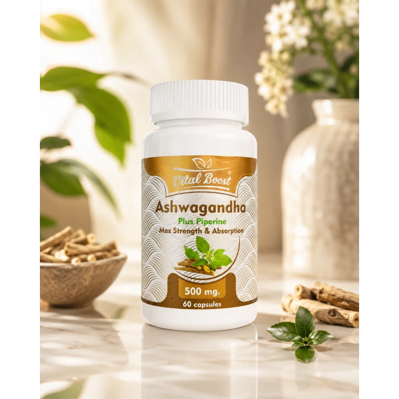 vital boost Ashwaganda 500mg plus piperine Max Strength & Absorption 60 caps - Vital boost