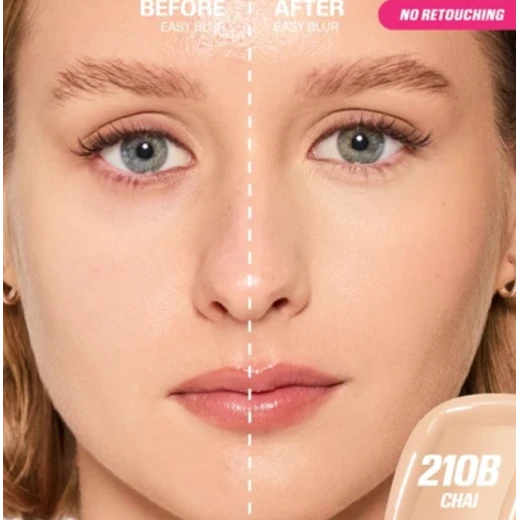 Huda Beauty Easy Blur Natural Airbrush Foundation – Lightweight Medium-to-Buildable Coverage with 1.5% Niacinamide & Pore-Blurring Silica – Chai 210B – 30 ml - Huda beauty - Image 2
