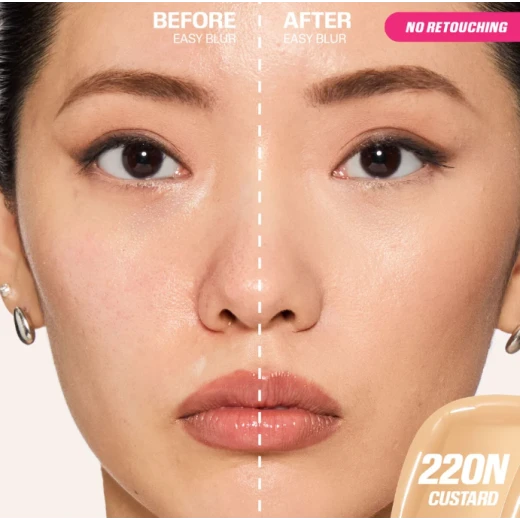Huda Beauty Easy Blur Natural Airbrush Foundation – Lightweight Medium-to-Buildable Coverage with 1.5% Niacinamide & Pore-Blurring Silica – Custard 220N – 30 ml - Huda beauty - Image 2