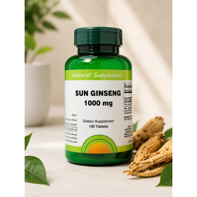 Sun Ginseng Korean Ginseng Root 1000 mg Dietary Supplement for Energy, Mental and Physical Vitality Support, 100 Tablets - Sun Natural