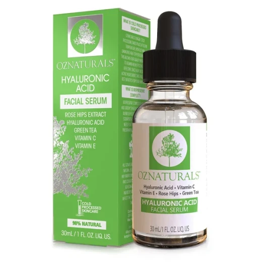 OZNaturals Hyaluronic Acid Facial Serum – 30 ml A hydrating facial serum with Hyaluronic Acid, Vitamin C, Vitamin E, Green Tea, and Rose Hips Extract OZNaturals Hyaluronic Acid Facial Serum – 30 ml A hydrating facial serum with Hyaluronic Acid, Vitamin C, Vitamin E, Green Tea, and Rose Hips Extract