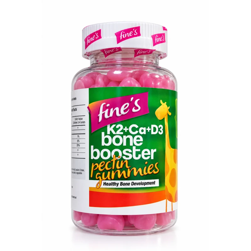 Fine’s K2 + Calcium + D3 Bone Booster Pectin Gummies – Children’s Bone Support Gummies with Calcium, Vitamin D3 & Vitamin K2 – 60 Gummies - Fines