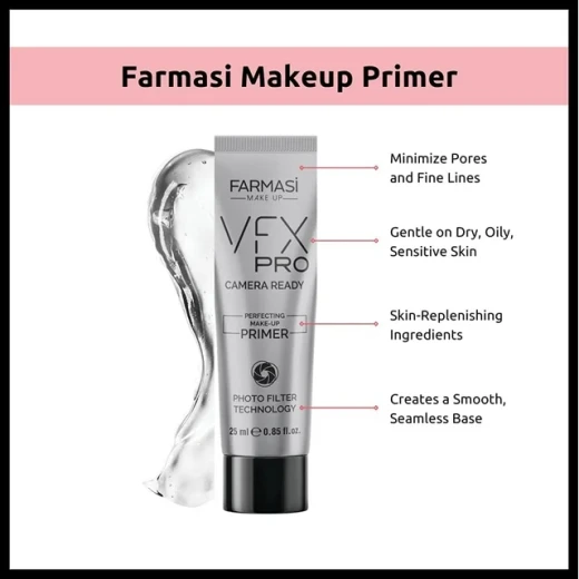 Farmasi VFX Pro Camera Ready Perfecting Make-Up Primer – 25 ml A smoothing makeup primer designed to minimize the appearance of pores and fine lines while creating a seamless base for makeup - Farmasi - Image 2