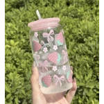 Strawberry Bow Print Portable Plastic Cup 500ml
