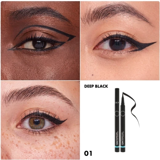 Sephora Collection Intense Ink 12HR Classic Felt Tip Eyeliner, Ultra Matte Black,  Waterproof 12 Hour Hold, Flexible Precision Tip for Fine or Bold Lines,  Paraben-Free - Sephora - Image 2