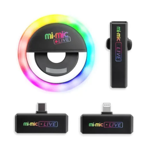 Mi-Mic Live Vlogging Kit with Wireless Microphone and Ring Light Selfie Light, Compatible with iPhone and Android Smartphones, Black, Ideal for Vlogging, Live Streaming, Video Recording and Content Creation H 3.5 × W 8.5 × D 8.5 cm Mi-Mic Live Vlogging Kit with Wireless Microphone and Ring Light Selfie Light, Compatible with iPhone and Android Smartphones, Black, Ideal for Vlogging, Live Streaming, Video Recording and Content Creation H 3.5 × W 8.5 × D 8.5 cm