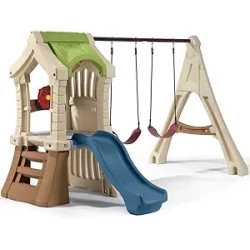 Step2 play up gym set for kids, outdoor swing set, backyard slide, swings, playhouse, & crawl space, two tier, easy set up, toddlers ages 3-6 years old