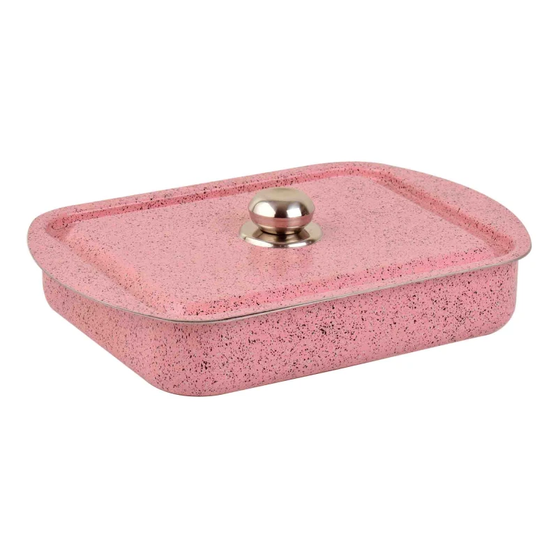 Newflon Granite Rosa rectangular oven tray 29 cm with lid, practical baking tray for roasting and baking, durable granite coating for long‑lasting performance, rectangular design with lid for even cooking and flavor retention, ideal for home baking  - Chefs forum