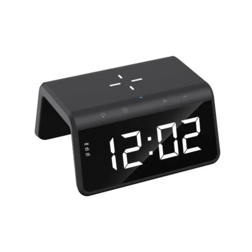 HAVIT W320 6-in-1 Wireless Charging Station – Black charging, digital alarm clock, RGB ambient light, and USB charging port in a compact design. HAVIT W320 6-in-1 Wireless Charging Station – Black charging, digital alarm clock, RGB ambient light, and USB charging port in a compact design.