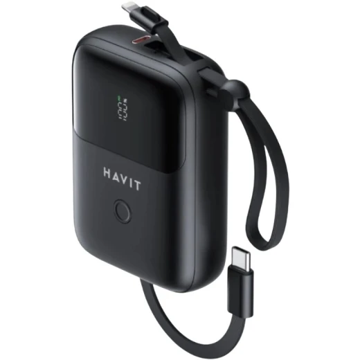 HAVIT PB5215 10,000mAh Power Bank – Built-in Type-C & Lightning Cables | LED Indicator HAVIT PB5215 10,000mAh Power Bank – Built-in Type-C & Lightning Cables | LED Indicator
