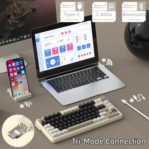 Attack Shark X85 Pro is a budget-friendly, 75% tri-mode mechanical gaming keyboard featuring a gasket-mount design, a built-in 0.85-inch TFT smart color display, and a CNC control - ATTACK SHARK - Image 2