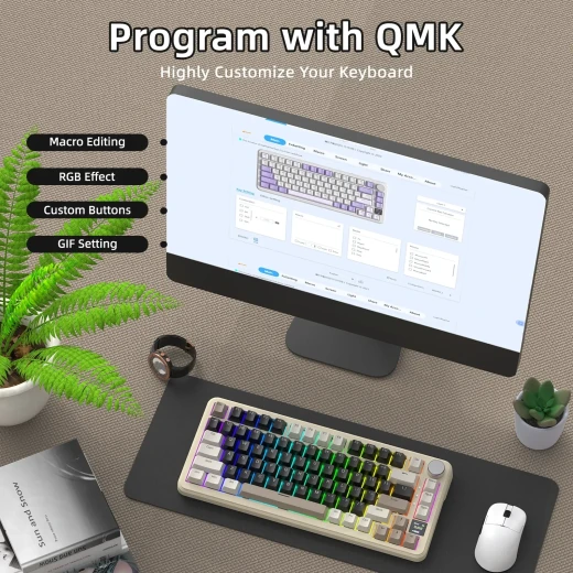 Attack Shark X85 Pro is a budget-friendly, 75% tri-mode mechanical gaming keyboard featuring a gasket-mount design, a built-in 0.85-inch TFT smart color display, and a CNC control - ATTACK SHARK - Image 3