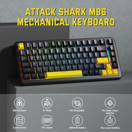 Attack Shark M86 Tri-mode Gasket Mechanical Keyboard Moonlight Night Blueberry Switch Arabic and English Layout - ATTACK SHARK - Image 3