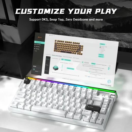 Attack Shark R85 HE Wired 75% Hall Effect Rapid Trigger Mechanical RGB Gaming Keyboard with 8K Polling,0.05mm RT Accuracy,0.08MS Latency,Magnetic Switch,5 Layer Sound Damped,Driver for PC(Star White) Arabic and English Layout - ATTACK SHARK - Image 3