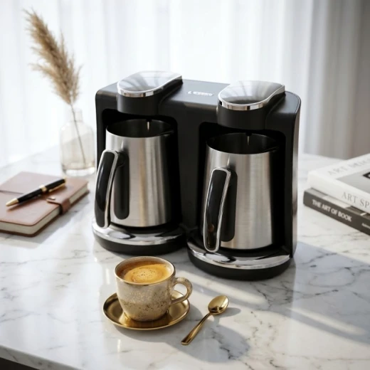 LEXA Electric Turkish Coffee Maker Double Cup (Mujawaz), Brews Authentic Rich Coffee with Foam, Easy to Clean Coffee Machine for Home & Office
