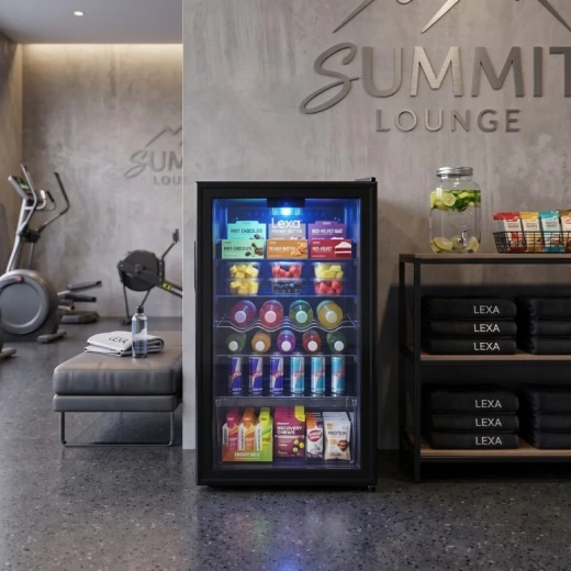 LEXA Glass Door Display Refrigerator with Interior Lighting, Adjustable Shelves, Commercial Beverage & Food Cooler for Shops, Cafes & Restaurants LEXA Glass Door Display Refrigerator with Interior Lighting, Adjustable Shelves, Commercial Beverage & Food Cooler for Shops, Cafes & Restaurants
