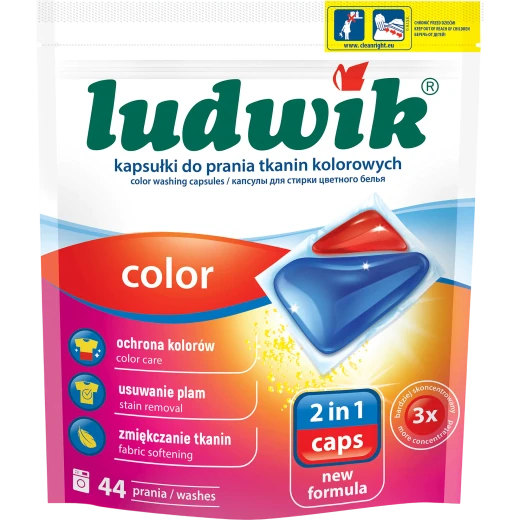 Ludwik Colour 2-in-1 Laundry Gel Capsules for Coloured Fabrics, Colour Care, Stain Removal & Fabric Softening, 44 Washes Ludwik Colour 2-in-1 Laundry Gel Capsules for Coloured Fabrics, Colour Care, Stain Removal & Fabric Softening, 44 Washes