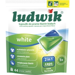 Ludwik White 2-in-1 Laundry Gel Capsules for White Fabrics, Optical Brightener, Stain Removal & Fabric Softening, 44 Washes