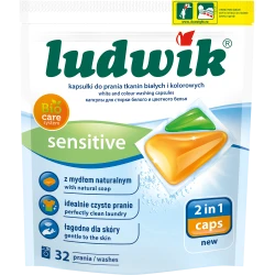 Ludwik Sensitive 2-in-1 Laundry Capsules for White and Coloured Fabrics, with Natural Soap, 32 Washes