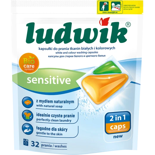 Ludwik Sensitive 2-in-1 Laundry Capsules for White and Coloured Fabrics, with Natural Soap, 32 Washes Ludwik Sensitive 2-in-1 Laundry Capsules for White and Coloured Fabrics, with Natural Soap, 32 Washes