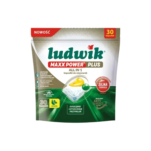 Ludwik MAXX Power Plus All in 1 Dishwasher Capsules, Lemon, 30 Capsules - Ludwik