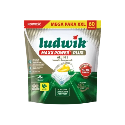 Ludwik MAXX Power Plus All in 1 Dishwasher Capsules, Lemon, 60 Capsules Ludwik MAXX Power Plus All in 1 Dishwasher Capsules, Lemon, 60 Capsules