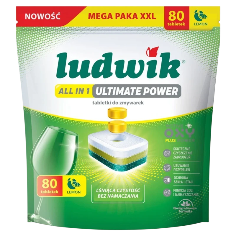 Ludwik All in 1 Ultimate Power Dishwasher Tablets, Lemon, 80 Tablets - Ludwik