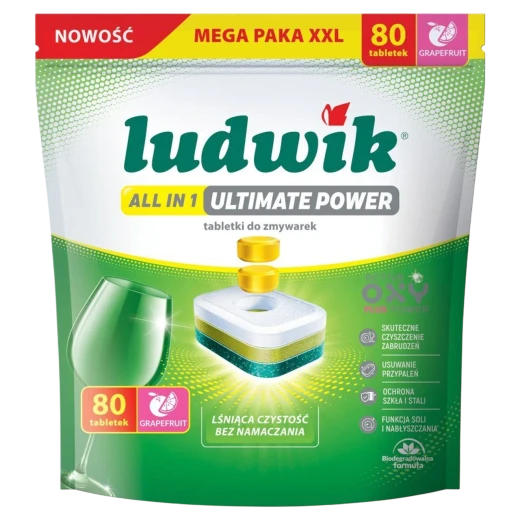 Ludwik All in 1 Ultimate Power Dishwasher Tablets, Grapefruit, 80 Tablets