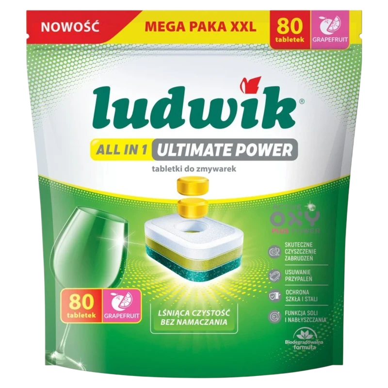 Ludwik All in 1 Ultimate Power Dishwasher Tablets, Grapefruit, 80 Tablets - Ludwik