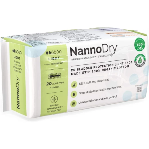 فوط سلس البول من القطن العضوي من NannoDry للبالغين - حماية من التسرب الخفيف 7 بوصات - 20 قطعة فوط سلس البول من القطن العضوي من NannoDry للبالغين - حماية من التسرب الخفيف 7 بوصات - 20 قطعة